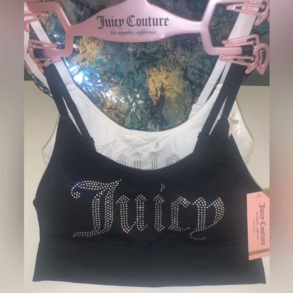 Juicy Couture Removable Padding Embellished Black Sports Bra NEW Set Bundle